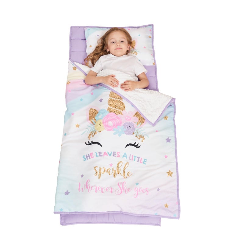 Cokouchyi Extra Large Toddler Nap mat by Cokouchyi  Toddler Sleeping Bag with Removable Pillow  Measures 53 x 21 x 1.5 Inches  Sleeping Mat for Girls  Ideal for Daycare and Preschool Kindergarten  Unicorn - Image 1